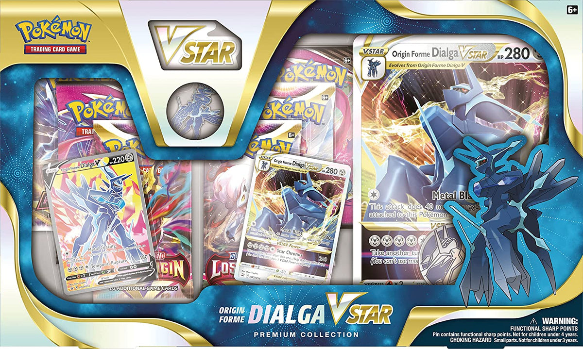 TCG: Origin Forme Dialga VSTAR Premium Collection (2 Etched Foil Promo Cards, 1 Foil Oversize Card & 5 Booster Packs)