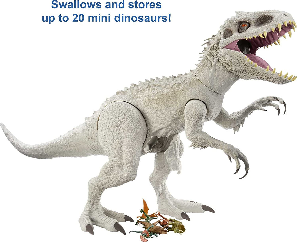 Dinosaur Camp Cretaceous Super Colossal Indominus Rex 18-In High & 3.5 Ft Long /45.72 X 104.14-Cm, Movable Arms & Legs, Swallows 20 Mini Action Figures, 4 Years Old & Up​