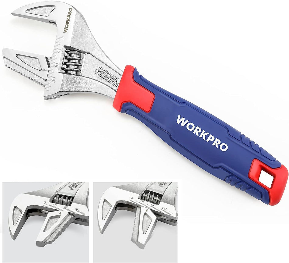 2-In-1 Adjustable Wrench and Pipe Wrench, 42Mm Wide Jaw, Cr-V Steel, 8-Inch/200Mm Length with Bi-Material Soft Handle