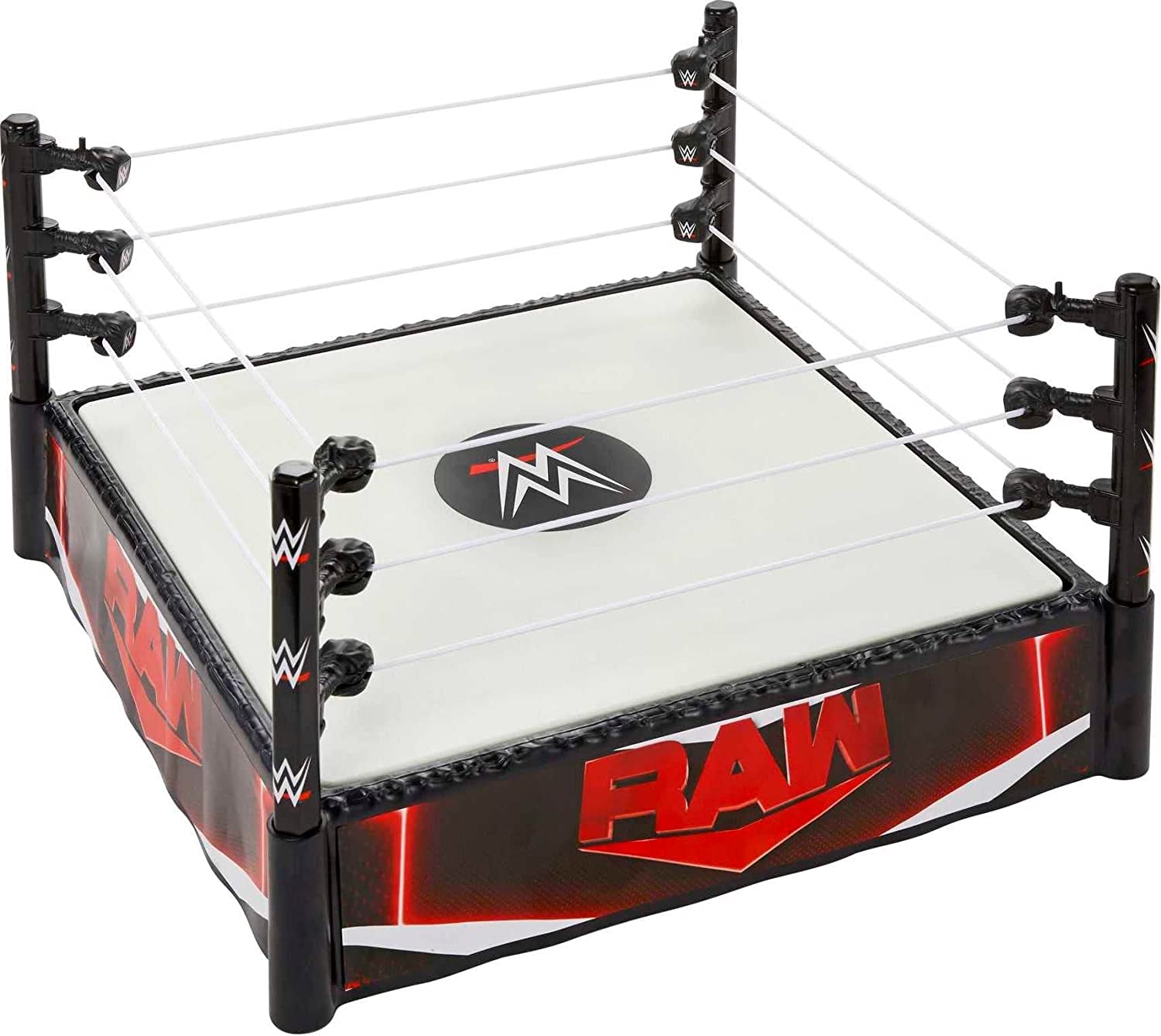 WWE Superstar Ring, 14 Inches with Spring-Loaded Mat, 4 Event Apron Stickers & Pro-Tension Ropes for WWE Action Figures, HLN13