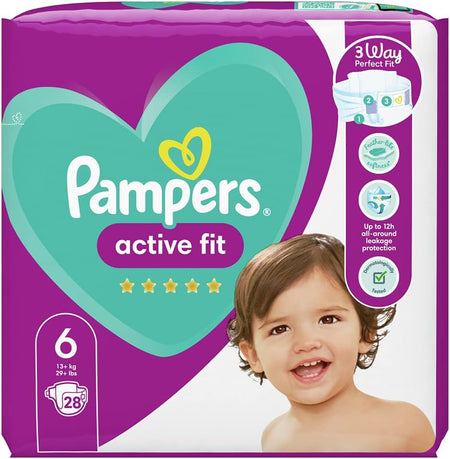 Active Fit Size 6, 28 Nappies, 13 Kg+, Essential Pack, 28-Count