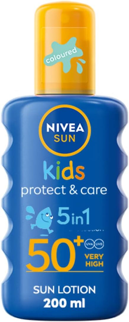 SUN Kids Protect & Care Coloured Spray SPF 50+ (200 Ml) Sunscreen Spray with SPF 50 Suncream for Kids’ Delicate Skin, Immediately Protects against Sun Exposure