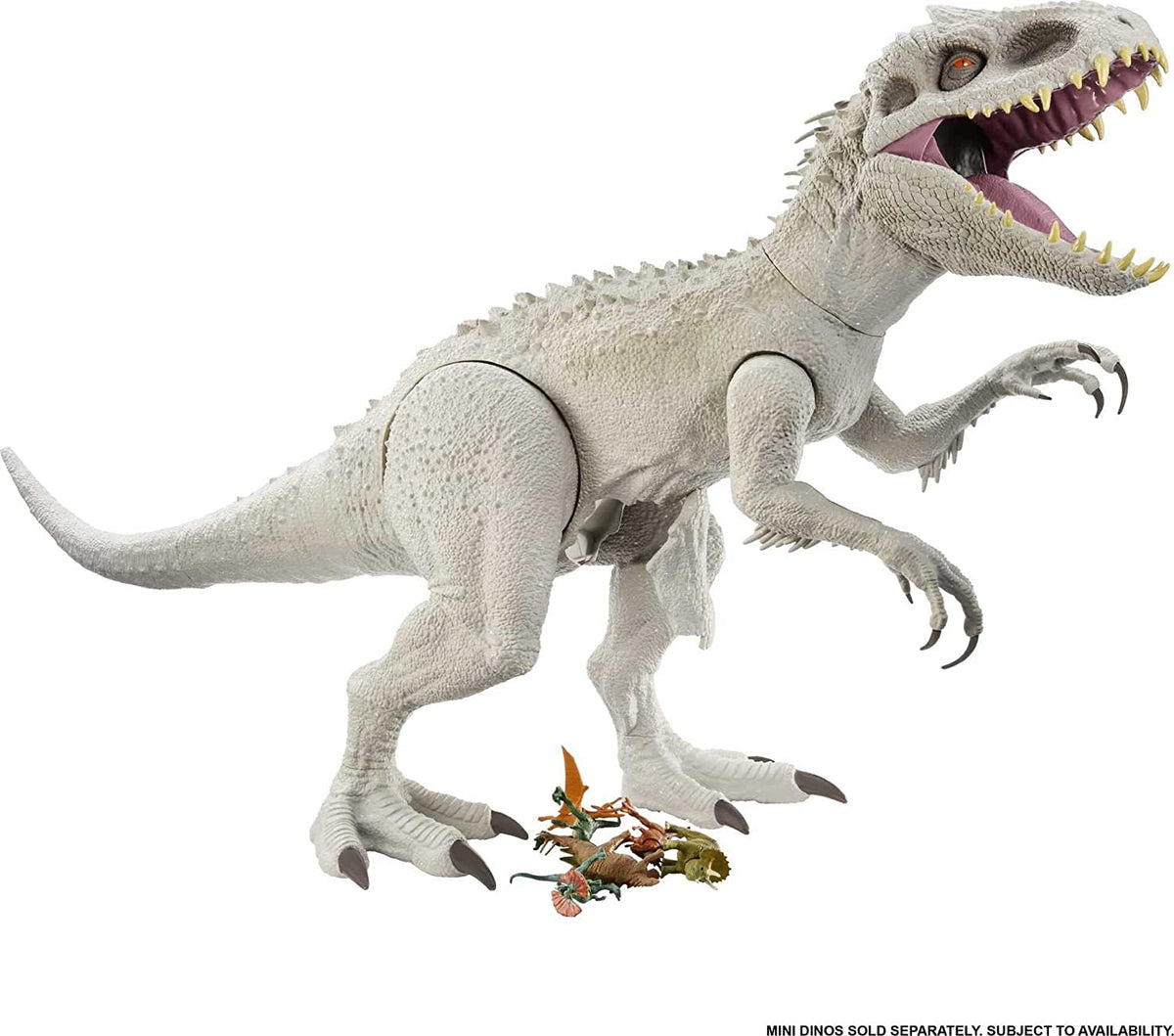 Dinosaur Camp Cretaceous Super Colossal Indominus Rex 18-In High & 3.5 Ft Long /45.72 X 104.14-Cm, Movable Arms & Legs, Swallows 20 Mini Action Figures, 4 Years Old & Up​