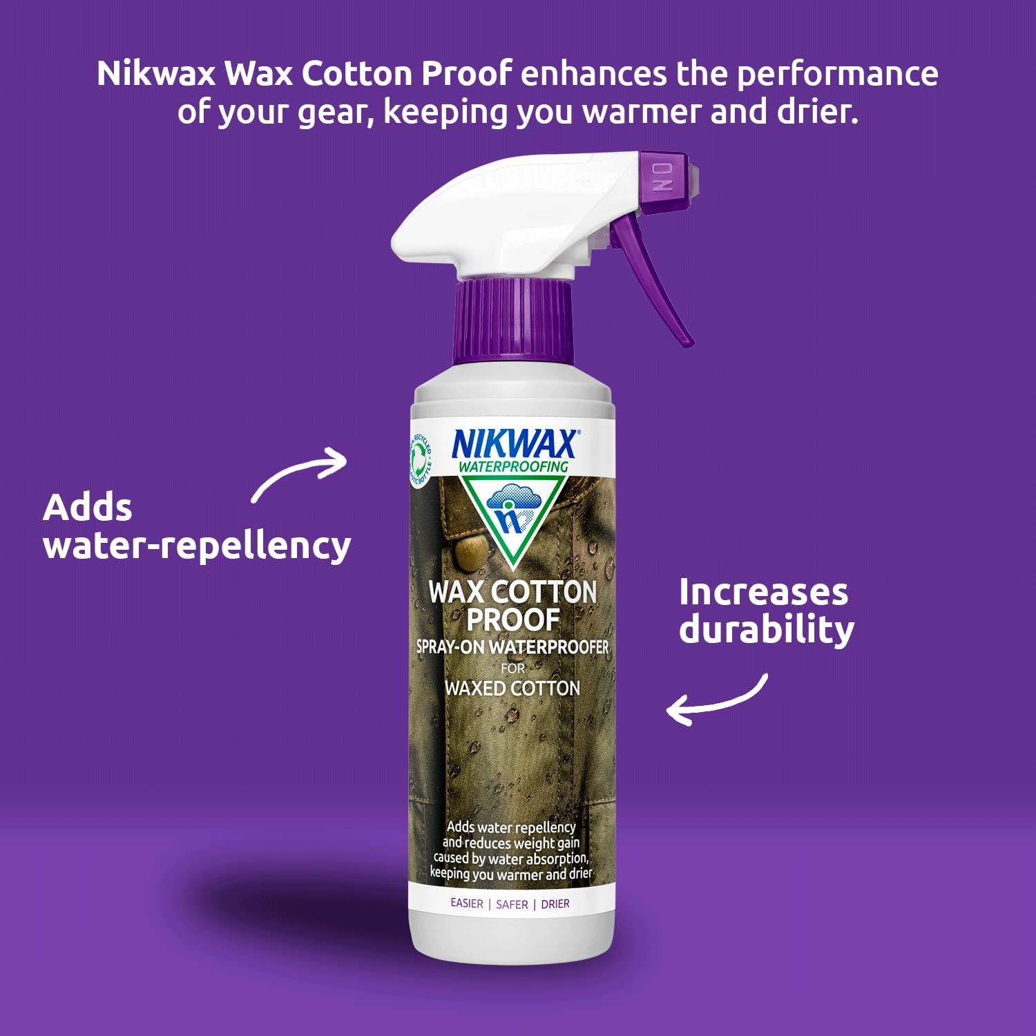 WAX COTTON PROOF SPRAY-ON Neutral Waterproofer, Ads Water Repellency and Reduces Weight Caused by Water Absorption, Keeping You Warmer and Drier