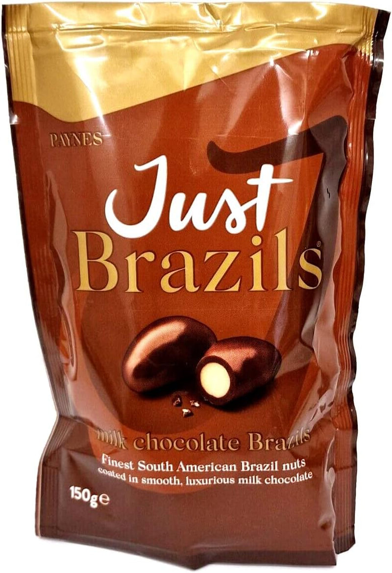 Just Brazils Milk Chocolate Bag - Paynes Milk Chocolate with Brazil Nut Centres 150G - Chocolate Gift for Christmas - Perfect for Sharing - by SHANZA DEPARTMENTALS, 1 Count