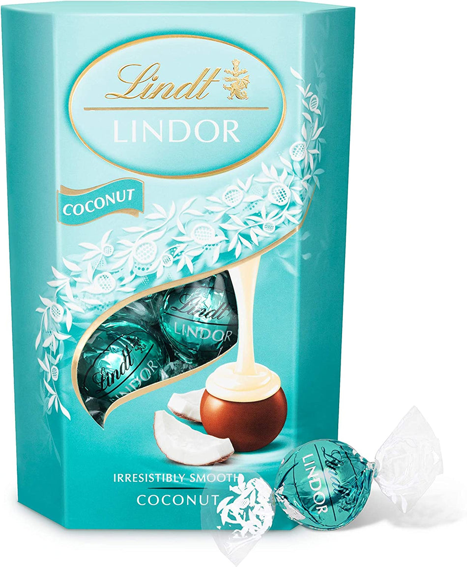 Lindor Coconut Milk Chocolate Truffles Box | Approx 16 Truffles, 200G | Contains a Smooth Melting Filling | Gift Present for Him and Her | Christmas, Birthday, Congratulations, Thank You