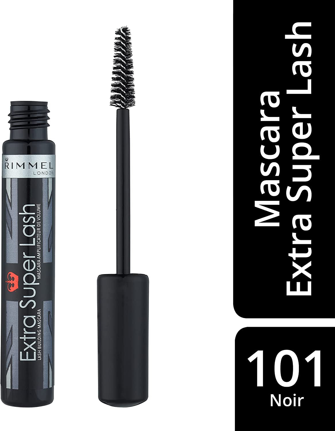 LONDON - Extra Super Lash Building Mascara - Defines, Lengthen & Curl Lashes - with Hydrogel for Healthy Looking Finish - Enriched with Vitamin E - No Clumping - 101 Black Black