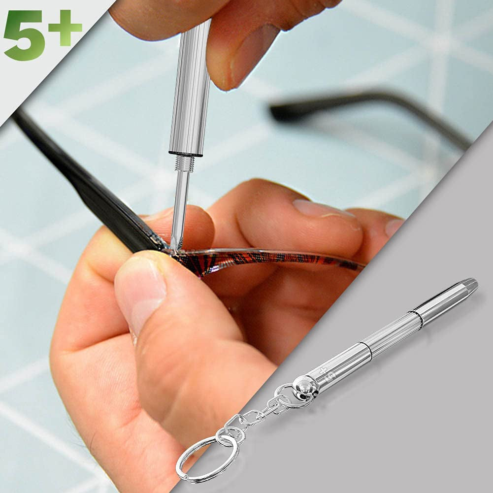 5Plus Multifunction Eyeglass Screwdriver Mini Hand Tool 3-In-1 Eyeglass Screwdriver Sunglass Watch Repair Kit with Keychain