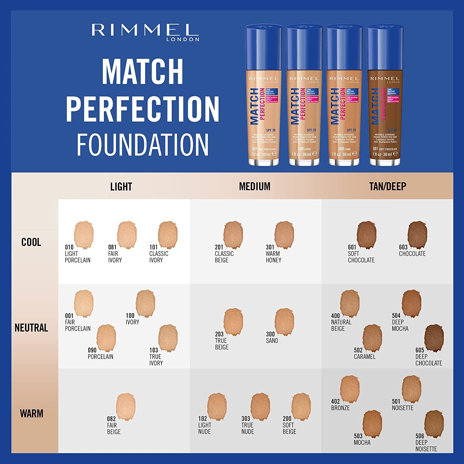 LONDON - Match Perfection Foundation SPF20 - Natural Look, Invisible Coverage, Smart-Tone Technology - 24Hr Moisture, Pore Blurring Effect, 200 Soft Beige - 30Ml