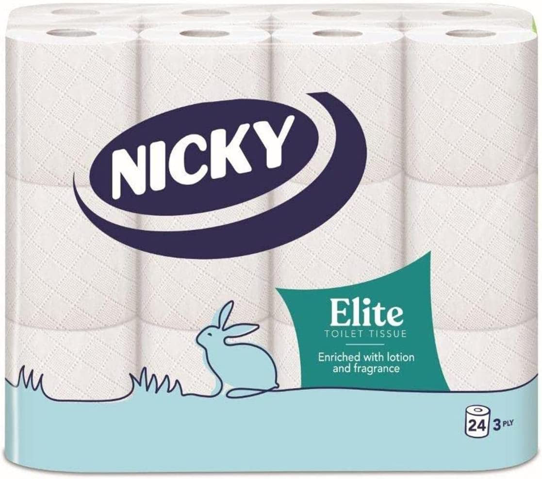 Elite Scented Toilet Tissue | 24 Rolls of White Toilet Paper| 3-Ply | Talc Scent | Softness to the Skin | Enriched with Lotion |100% FSC Certified Paper | Extra Value Pack