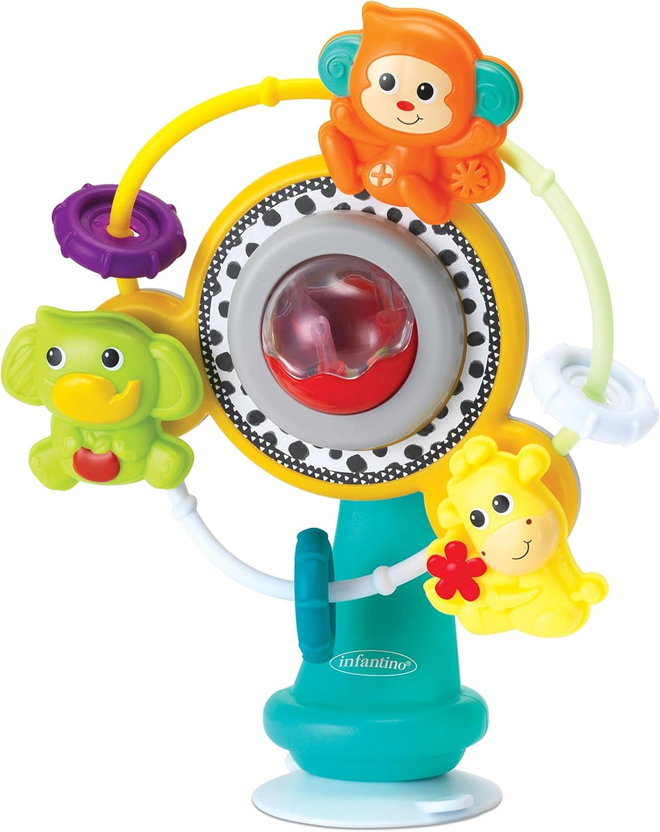 Jungle Ferris Wheel - Spinning High Chair Toy with Three Jungle Animals and Music and Practical Suction Cup, Multi-Colour