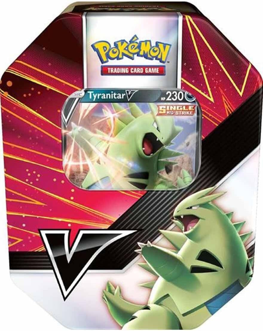 | V Strikers Tin (Tyranitar V / Empoleon V) (One at Random) | Card Game | Ages 6+ | 2 Players | 10+ Minutes Playing Time