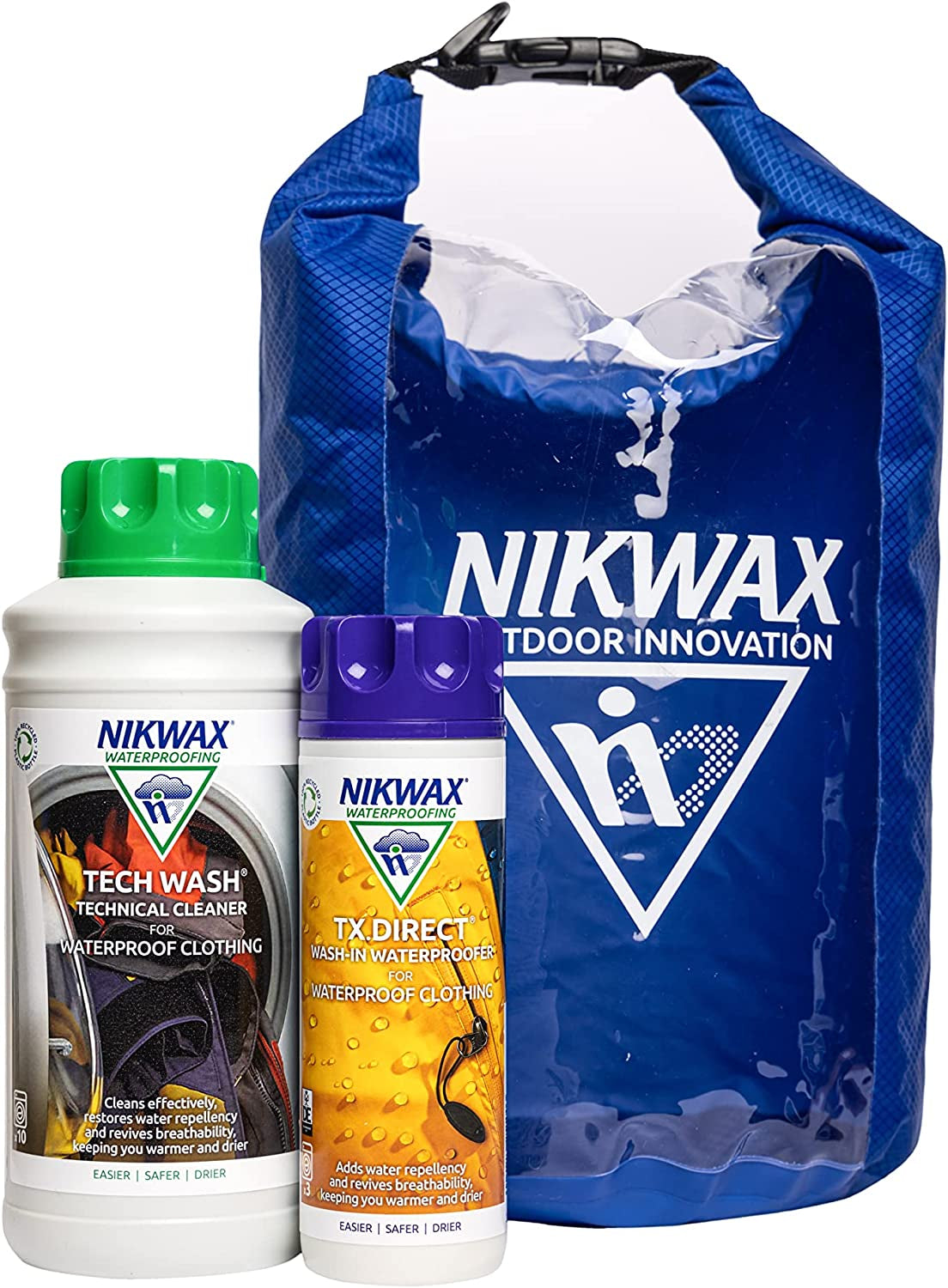 Outdoor Protection Kit - Cleaning and Waterproofing for Clothing - Includes: Tech Wash 1L | Tx.Direct 300Ml | FREE 10L Dry Bag