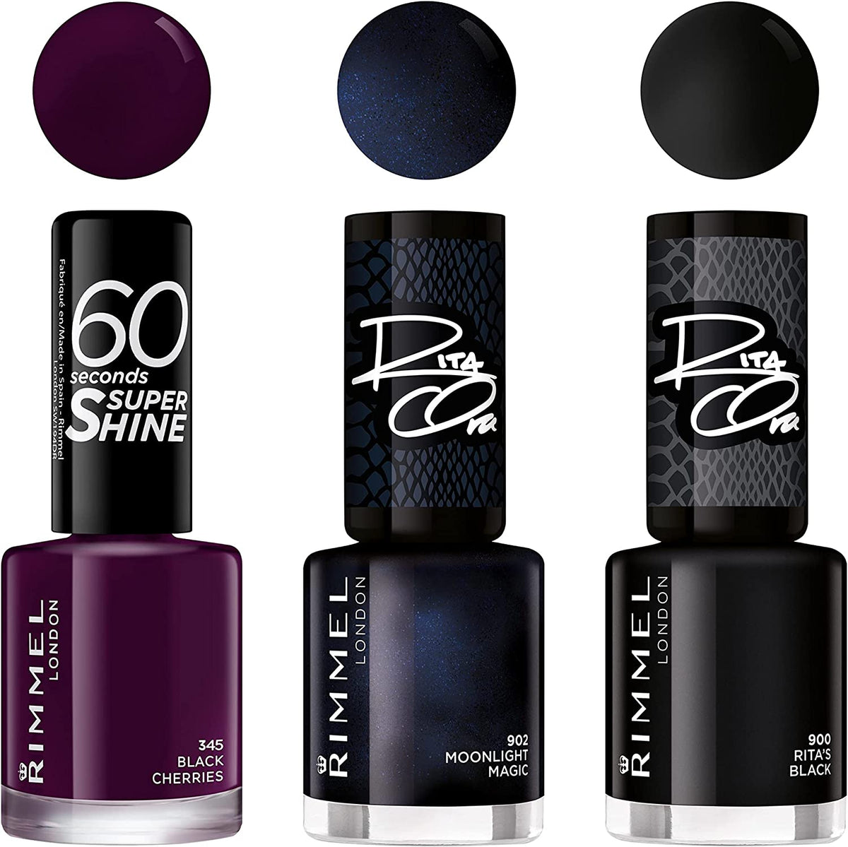 London Rita Ora 60 Seconds Super Shine Nail Polish, 900 RITAS BLACK, 8 Ml, Packaging May Vary