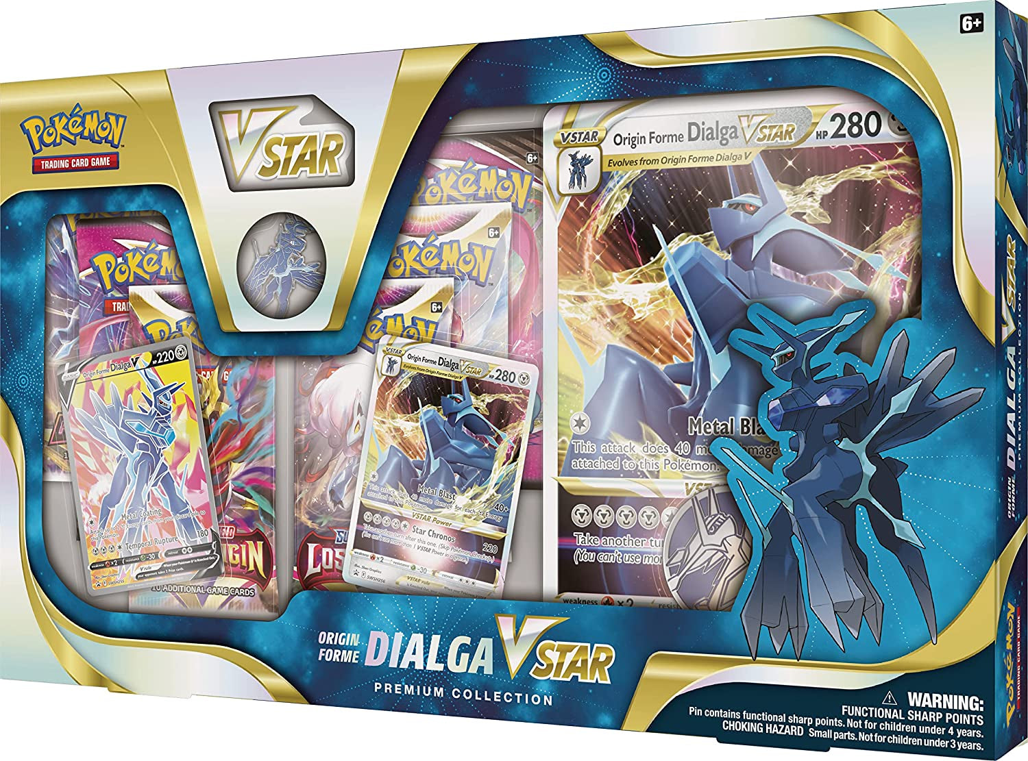 TCG: Origin Forme Dialga VSTAR Premium Collection (2 Etched Foil Promo Cards, 1 Foil Oversize Card & 5 Booster Packs)