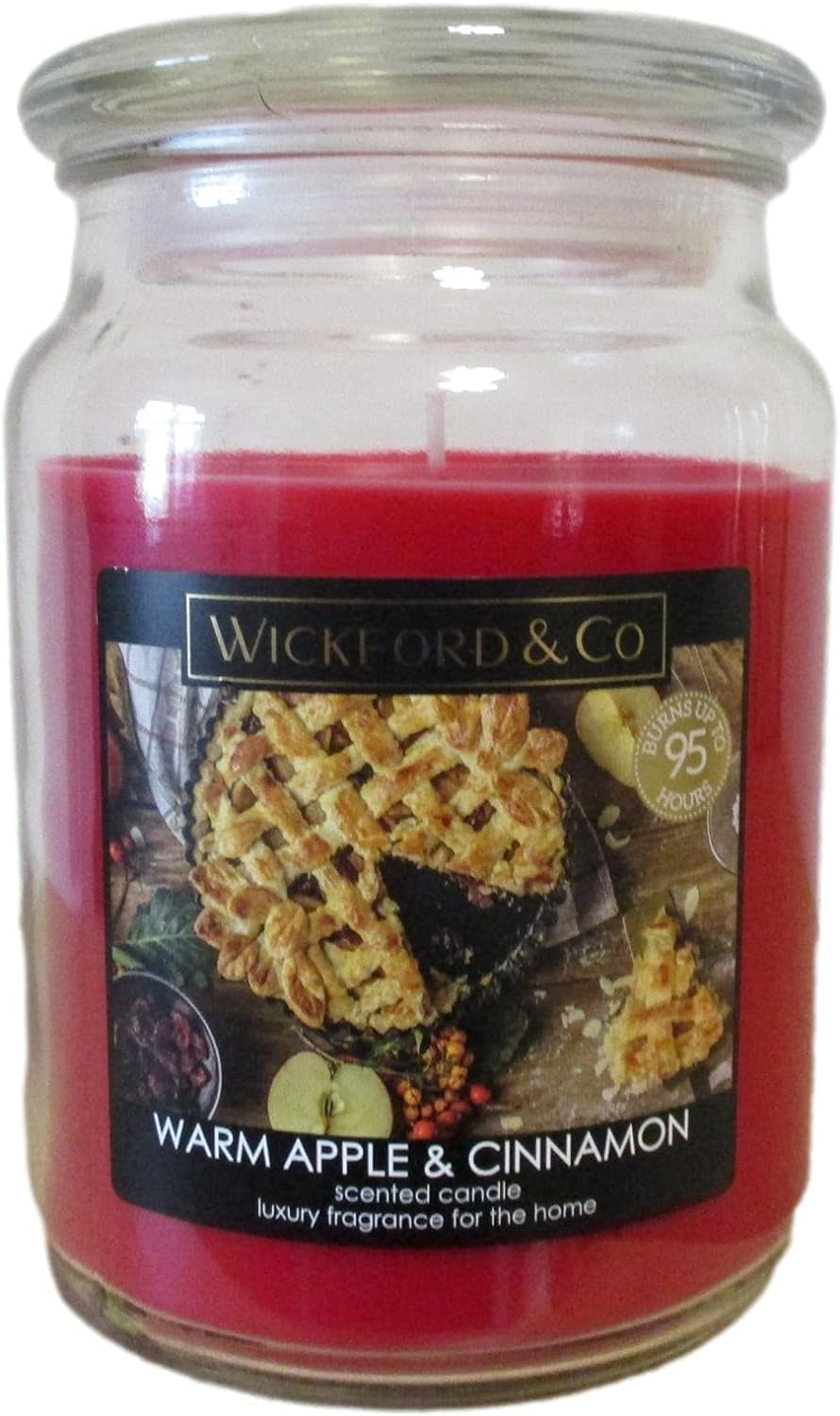 Luxury Scented Candle – Warm Apple & Cinnamon - 18 Oz Jar with Lid - up to 95 Hour Burn Time – (By Wickford & Co)