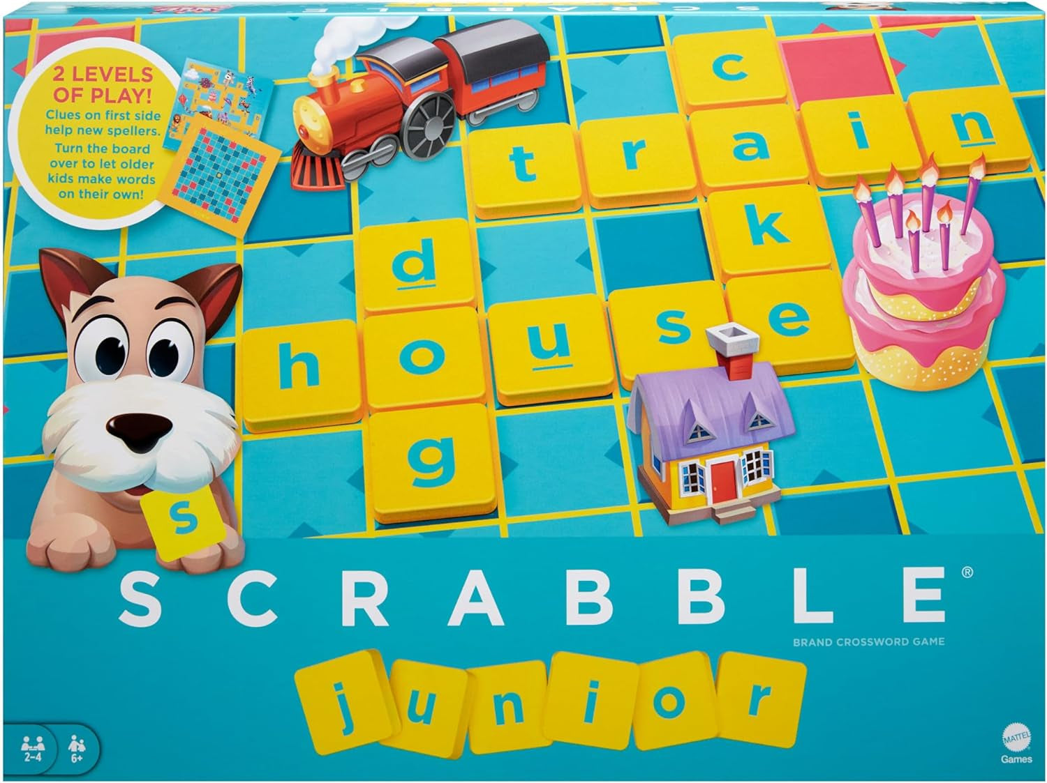 Scrabble Junior, Kids Crossword Board Game, English Version, Family Board Game for Kids, Word Game for Kids, 2 to 4 Players, Ages 6 to 10, Y9667