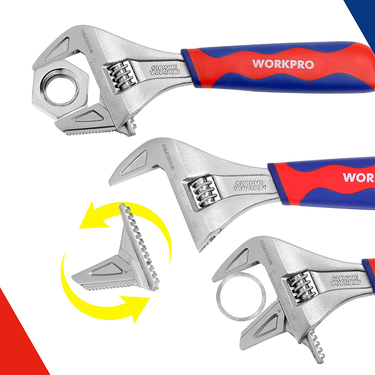 Wide Mouth Adjustable Wrench and Pipe Wrench 2-In-1, 42Mm Extra Large Jaw Capacity, with Bi-Material Soft Grip