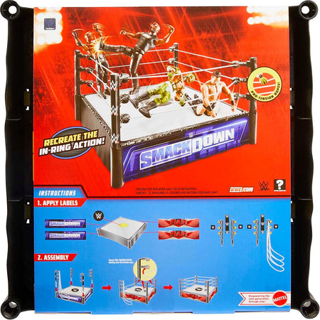 WWE Superstar Ring, 14 Inches with Spring-Loaded Mat, 4 Event Apron Stickers & Pro-Tension Ropes for WWE Action Figures, HLN13