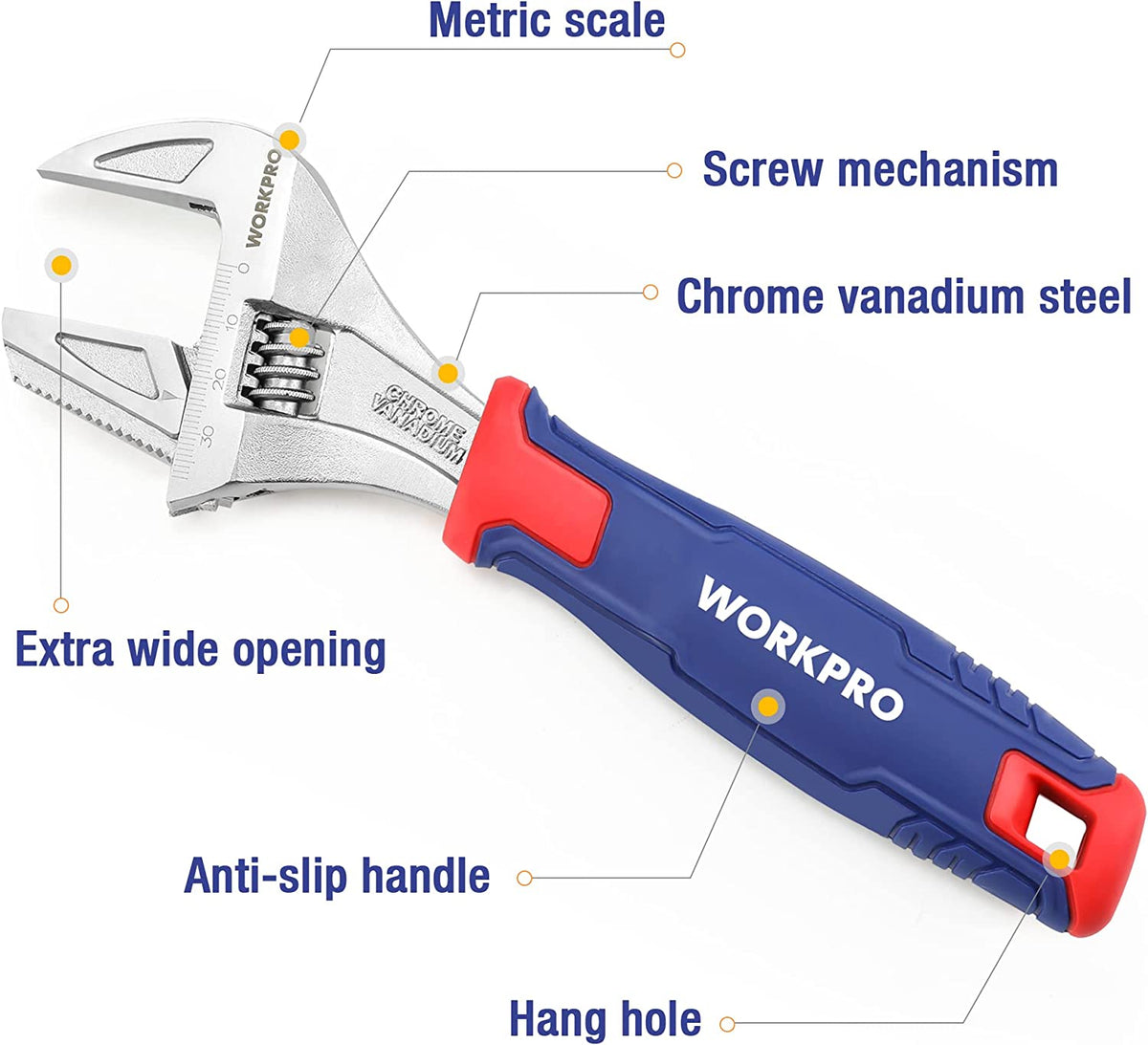 2-In-1 Adjustable Wrench and Pipe Wrench, 42Mm Wide Jaw, Cr-V Steel, 8-Inch/200Mm Length with Bi-Material Soft Handle