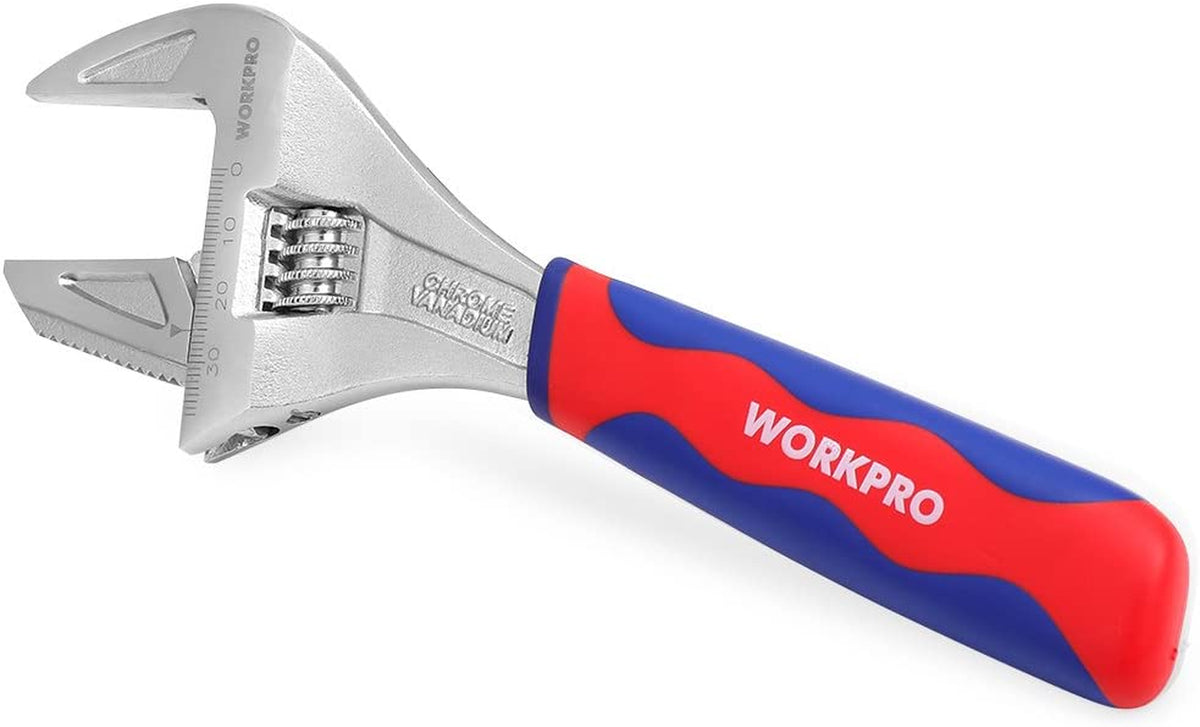 Wide Mouth Adjustable Wrench and Pipe Wrench 2-In-1, 42Mm Extra Large Jaw Capacity, with Bi-Material Soft Grip