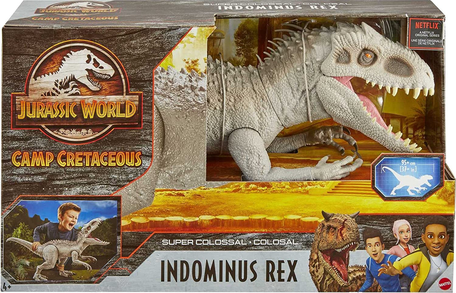 Dinosaur Camp Cretaceous Super Colossal Indominus Rex 18-In High & 3.5 Ft Long /45.72 X 104.14-Cm, Movable Arms & Legs, Swallows 20 Mini Action Figures, 4 Years Old & Up​