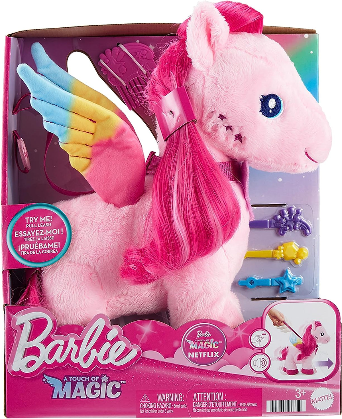 a Touch of Magic Stuffed Animals, Walk & Flutter Pegasus Plush, 11-Inch Walking Plushie with Hair Accessories and Sound Feature, HPJ50