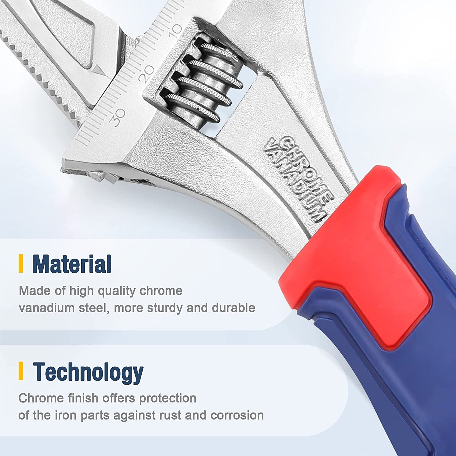 2-In-1 Adjustable Wrench and Pipe Wrench, 42Mm Wide Jaw, Cr-V Steel, 8-Inch/200Mm Length with Bi-Material Soft Handle