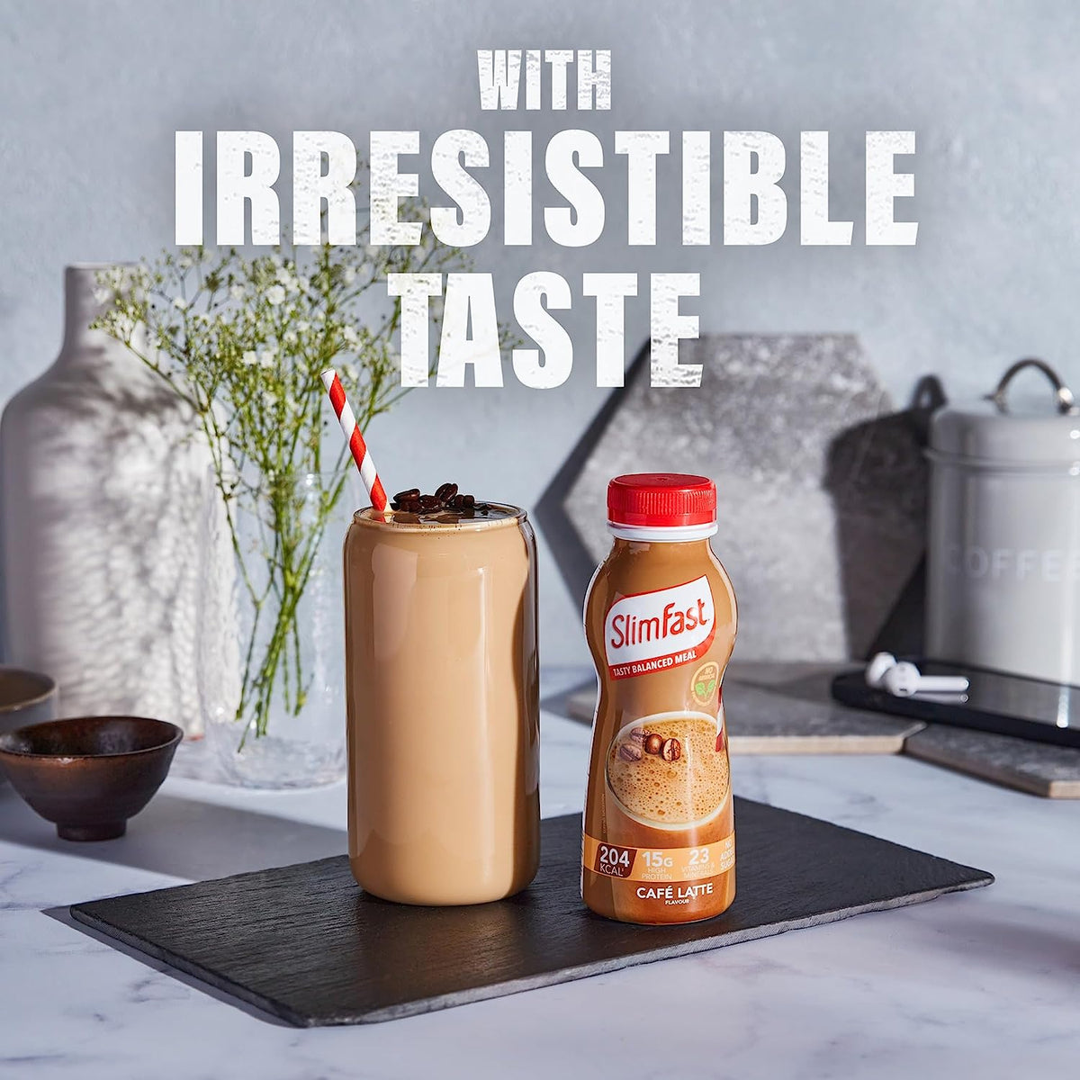 Ready to Drink Shake, Tasty, Balanced Shake with 15G Protein, 23 Vitamins and Minerals and No Sugar, Cafe Latte Flavour, 6 X 325 Ml Multipack, Packaging May Vary