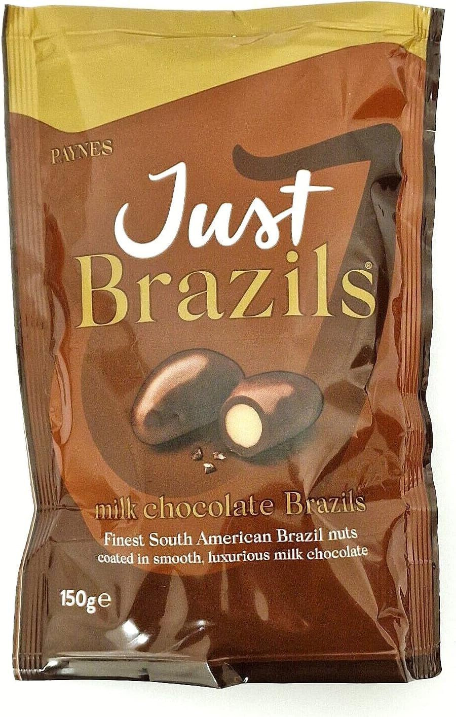 Just Brazils Milk Chocolate Bag - Paynes Milk Chocolate with Brazil Nut Centres 150G - Chocolate Gift for Christmas - Perfect for Sharing - by SHANZA DEPARTMENTALS, 1 Count