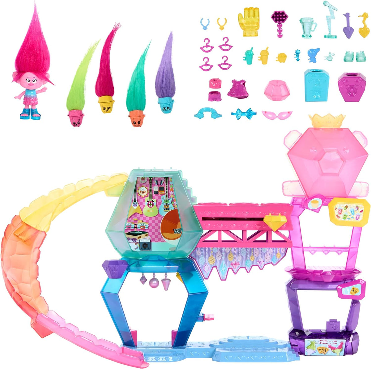 Mattel Dreamworks  Band Together Toys, Mount Rageous Playset with Queen Poppy Small Doll & 25+ Accessories, 4 Hair Pops, HNV37