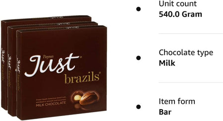 Just Brazils Milk Chocolate, 180G (Pack of 3)