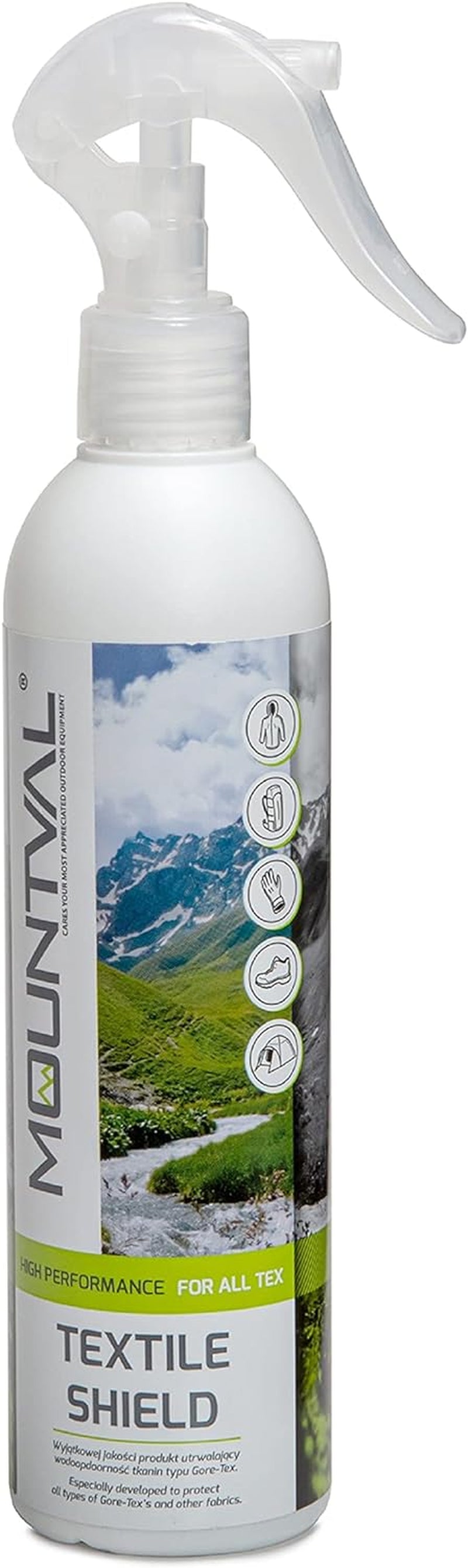 Textile Shield, Spray-On Waterproofer for Wet Weather and Hiking Garments, Pleasant Smell, Works with GORE-TEX, without Solvent, Transparent, 300Ml - 10.15 Fl. Oz., Transparent and Neutral