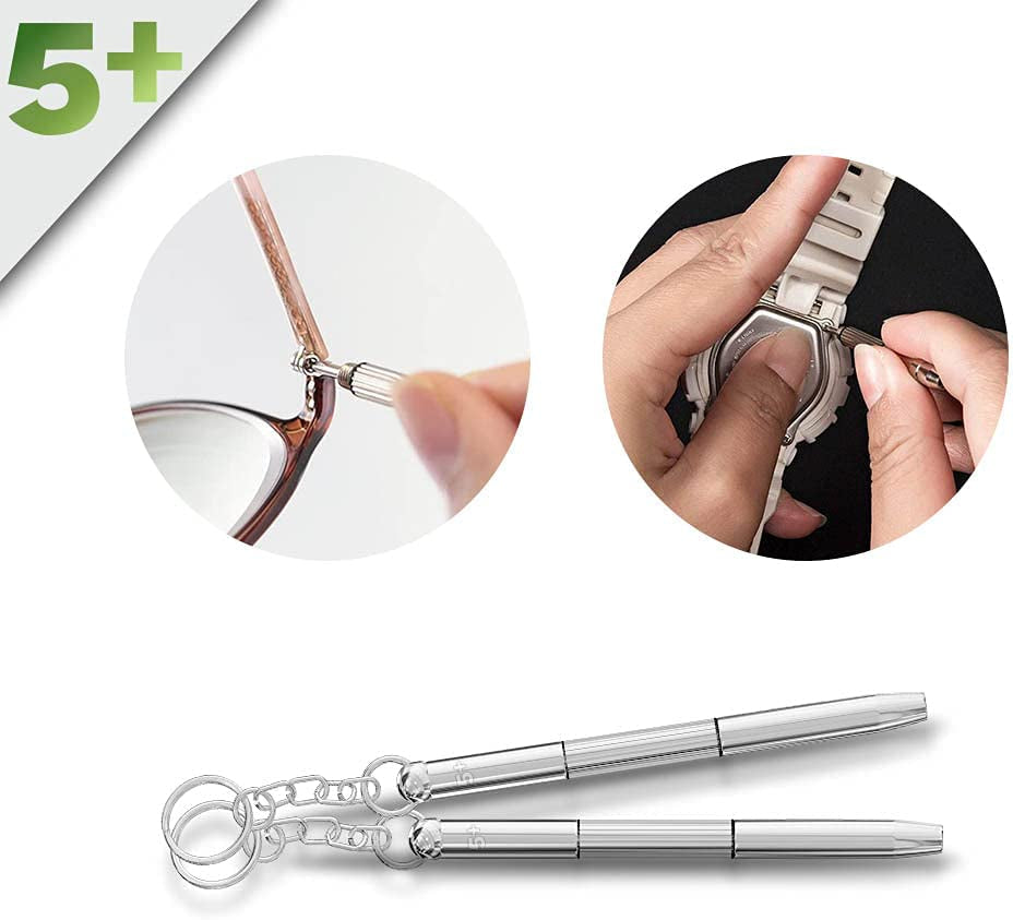 5Plus Multifunction Eyeglass Screwdriver Mini Hand Tool 3-In-1 Eyeglass Screwdriver Sunglass Watch Repair Kit with Keychain