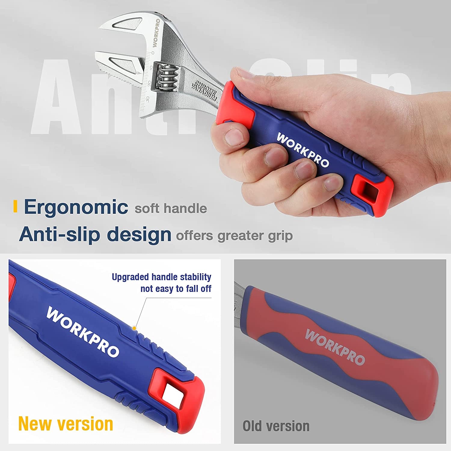 2-In-1 Adjustable Wrench and Pipe Wrench, 42Mm Wide Jaw, Cr-V Steel, 8-Inch/200Mm Length with Bi-Material Soft Handle