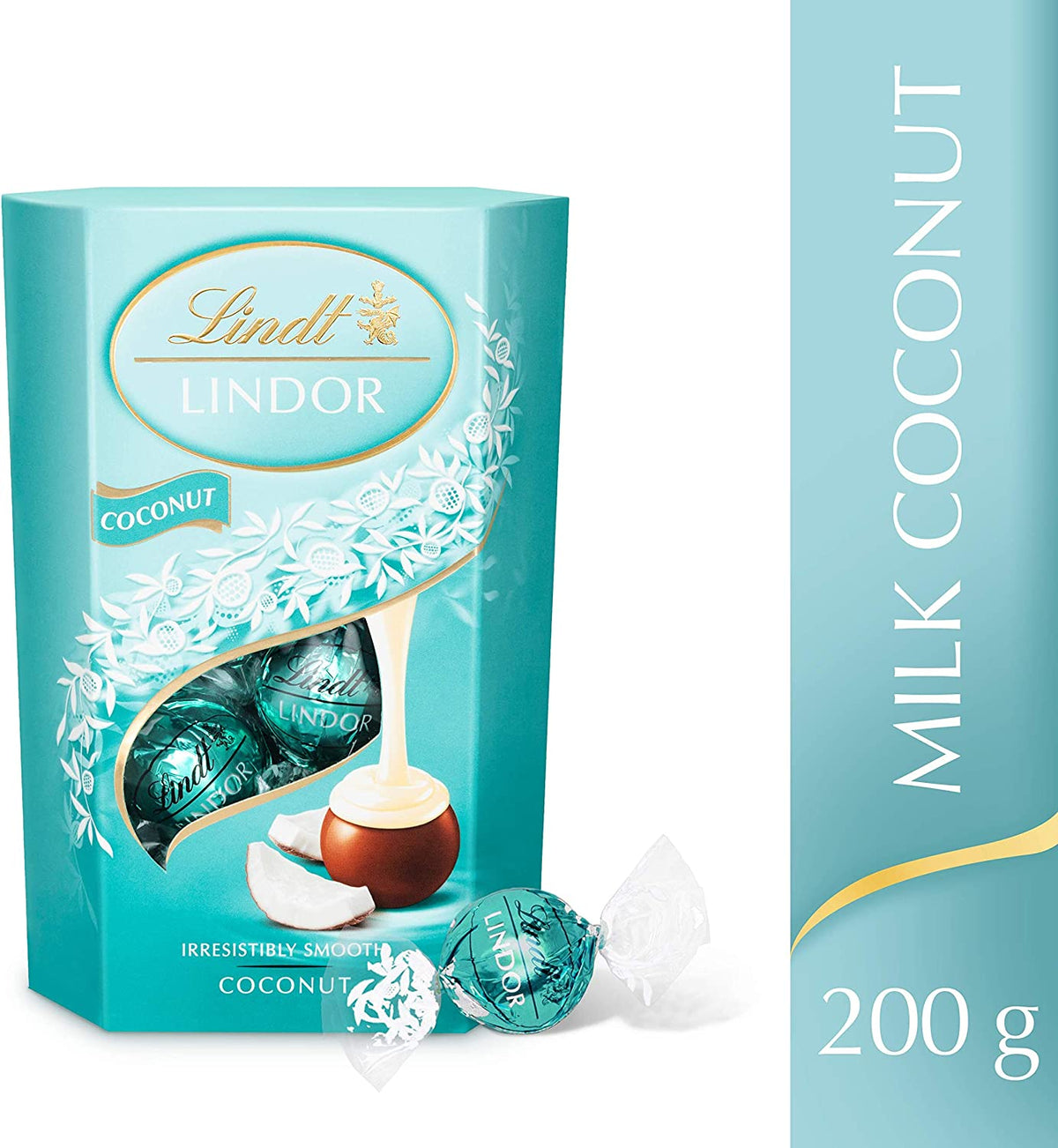 Lindor Coconut Milk Chocolate Truffles Box | Approx 16 Truffles, 200G | Contains a Smooth Melting Filling | Gift Present for Him and Her | Christmas, Birthday, Congratulations, Thank You