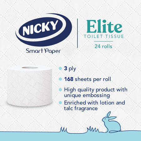 Elite Scented Toilet Tissue | 24 Rolls of White Toilet Paper| 3-Ply | Talc Scent | Softness to the Skin | Enriched with Lotion |100% FSC Certified Paper | Extra Value Pack