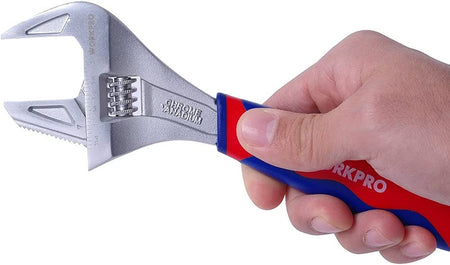 Wide Mouth Adjustable Wrench and Pipe Wrench 2-In-1, 42Mm Extra Large Jaw Capacity, with Bi-Material Soft Grip