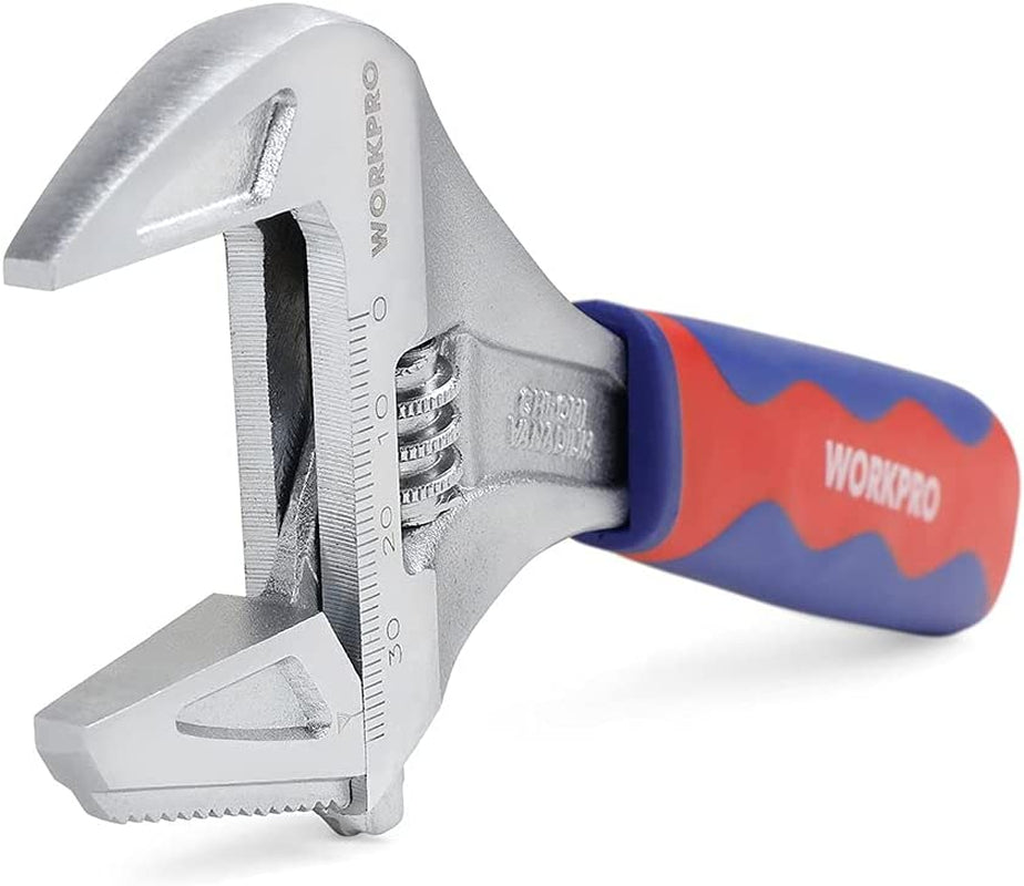 Wide Mouth Adjustable Wrench and Pipe Wrench 2-In-1, 42Mm Extra Large Jaw Capacity, with Bi-Material Soft Grip