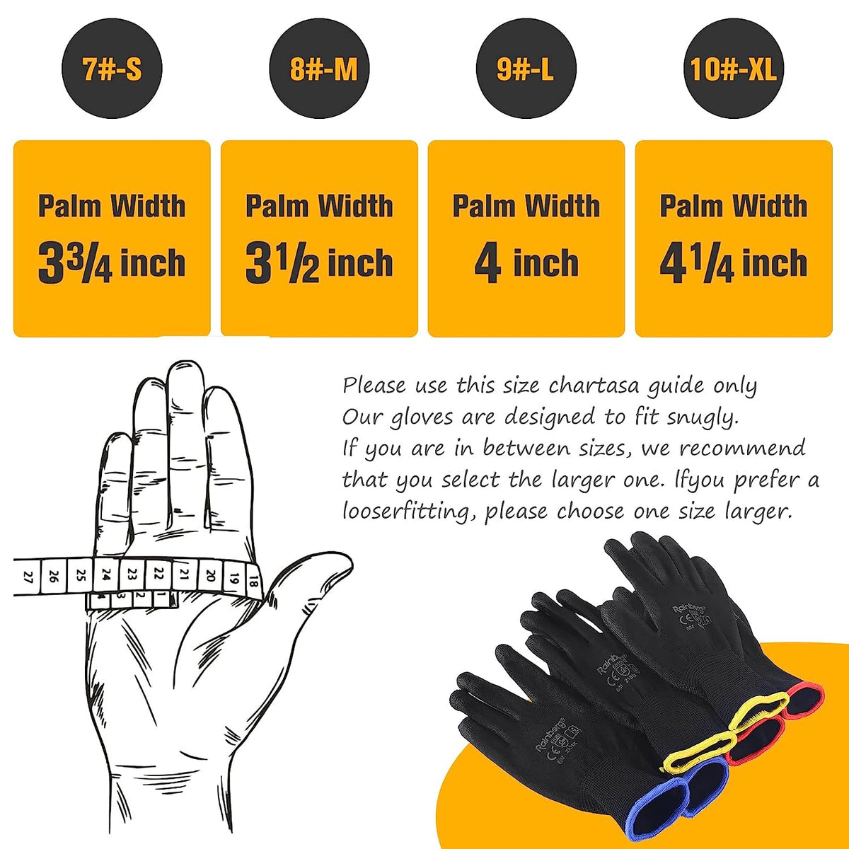 Pack of 12 or 24 Safety Gloves, Work Gloves, with Secure Grip on Palm & Fingers, PU and Nylon Non-Slip Gloves, Ideal for General Duty Work, Gardening. (Pack of 12 Pair'S, Large)