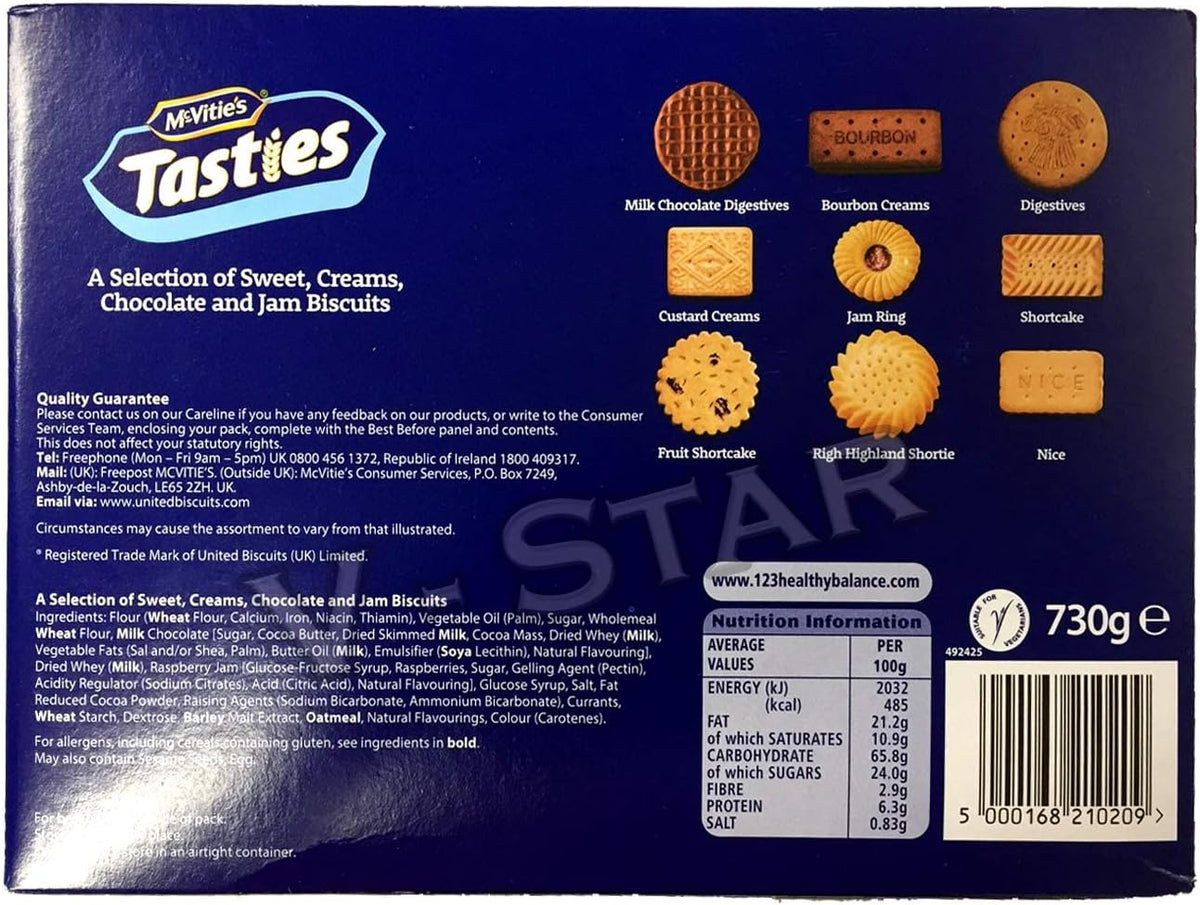 TASTIES Selection 730G - 9 Varieties 70 Biscuits Box