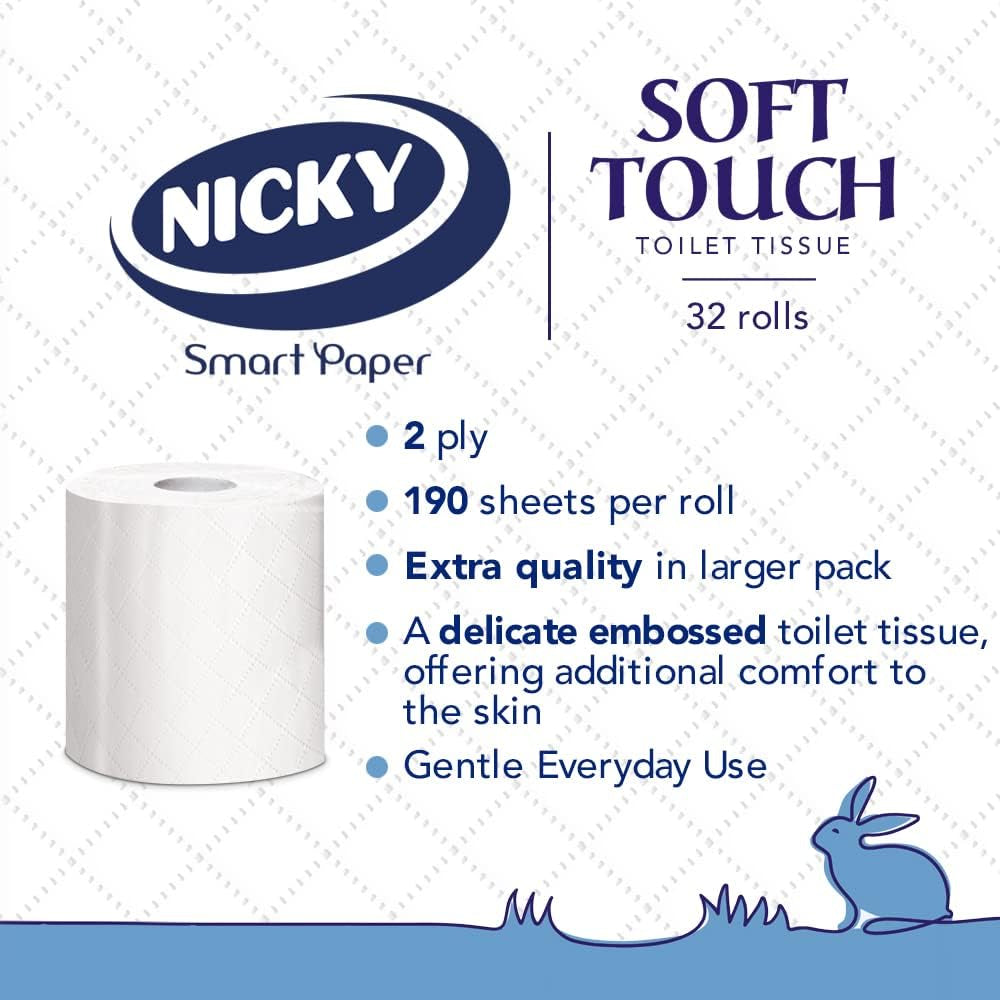 Soft Touch Toilet Tissue |Extra Value Pack – 32 Rolls of Extra Gentle White Toilet Paper |200 Sheets per Roll| 2-Ply | Modern Embossing |Easy Opening | 100% FSC Certified